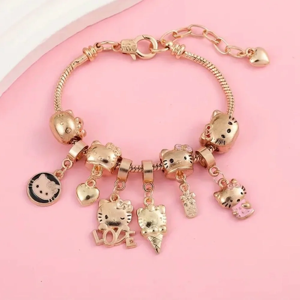 Sanrio Hello Kitty Charms Beaded Bracelet Japanese Anime Kitty Charm Bracelet